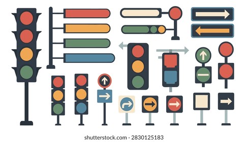 Flat design collection of road signs and traffic lights