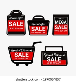 Flat design collection of sales tags and banner discount.
