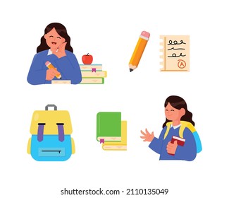 flat design collection of school illustrations, stationery, students. Back to school themed illustration on a white background. Vector EPS 10