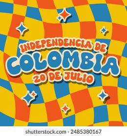 flat design colombia independence day background in retro groovy style