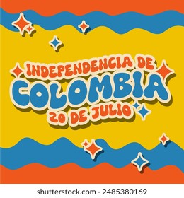 flat design colombia independence day background in retro groovy style