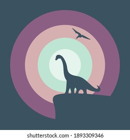 flat design color illustration of a long neck dinosaur