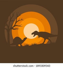 flat design color illustration of the trex dinosaur