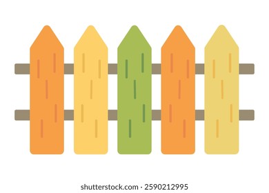 flat design of colored fence. Green, yellow, orange colors. Graphic spring element for Easter day. For decoration