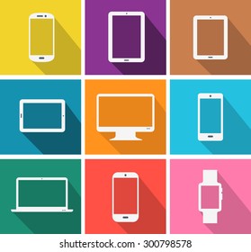 Flat design colored modern electronic gadgets