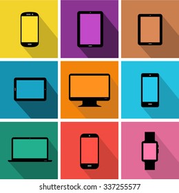 Flat design colored modern electronic gadgets