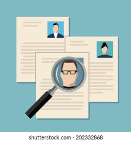 Flat design colored vector illustration concept of searching professional staff, analyzing personnel resume, recruitment, human resources management, work of hr. Isolated on stylish background