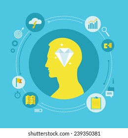 Flat design colorful abstract vector illustration concept for personal development, successful career, selecting efficient and creative employees isolated on bright background