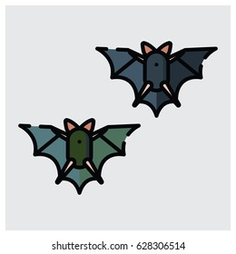 Flat design colorful bats icon isolated on white background. Vector illustration.