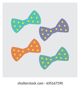 Flat design colorful bow ties icon set with dotst. vector illustration.