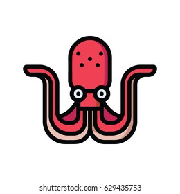 Flat design colorful cartoon cute, sweet red color jellyfish icon. Vector illustration.