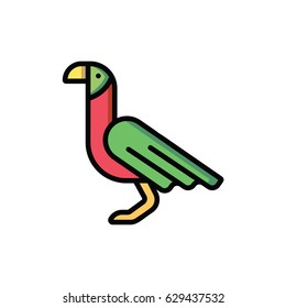 Flat design colorful cartoon cute, sweet parrot icon. Vector illustration.