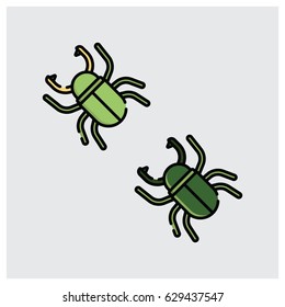 Flat design colorful cartoon cute, sweet green color chafer icon. Vector illustration.