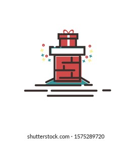 Flat Design of Colorful Christmas House Chimneys Icon Vector Illustration with MBE Style on White Background