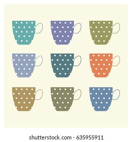 Flat design colorful cups icon set. Kitchen tool vector illustration.