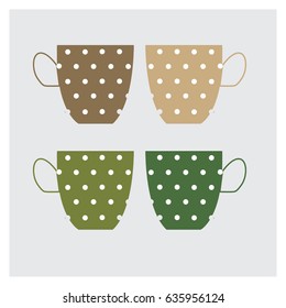 Flat design colorful cups icon set. Kitchen tool vector illustration.