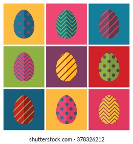 Flat design colorful Easter eggs vector. Spring patterns.