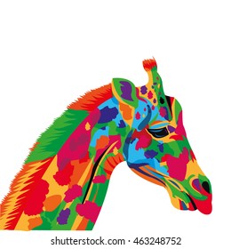 flat design colorful giraffe drawing icon vector illustration