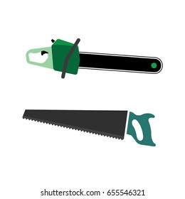 Flat design colorful hand saws. Vector illustration.
