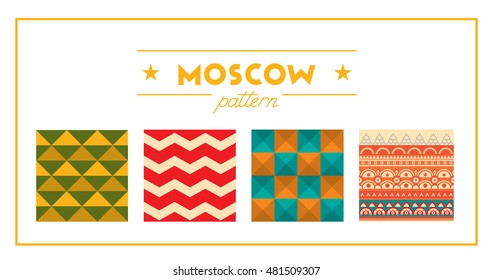 Flat design colorful illustration of Moscow topic. Concept of tourism in Russia and Moscow style. Seamless pattern of Moscow. Best for banner, web, print design and advertising.