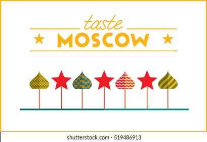Flat design colorful illustration of Moscow topic. Concept of tourism in Russia and Moscow style. Best for banner, web, print design and advertising.
