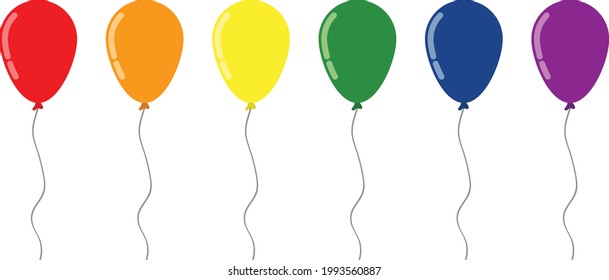 Flat Design Colorful Rainbow Color Cartoon Balloons used to Represent Hope and Celebrations