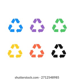 Icono colorido del sistema del símbolo de la flecha del reciclaje del diseño plano en el fondo blanco