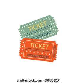 Flat design colorful retro film, event, theater, cinema entrance ticket. Vector illustration.