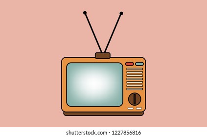 Flat design : colorful of retro old orange tv with bright background.
