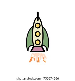 Flat design colorful rocket icon. Vector illustration.