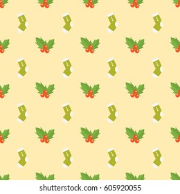 Flat design colorful socks selection of various foot warm cloth textile and cute red berries decoration wool winter sport season vector illustration.
