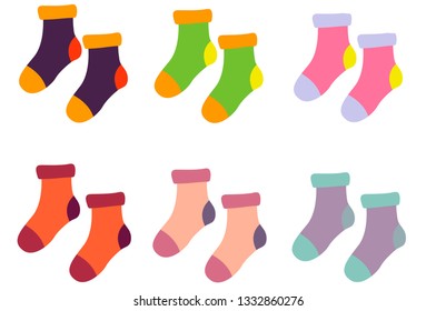Flat design colorful socks set vector illustration 