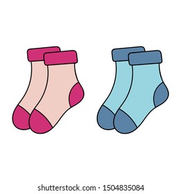 Flat design colorful socks set vector illustration. Blue socks for a boy. Pink socks for girls