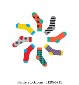 Flat design colorful socks set vector illustration.