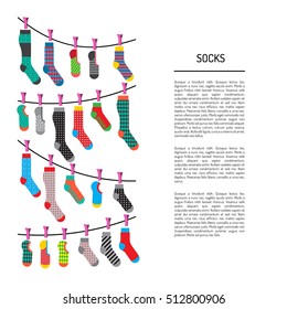 Flat design colorful socks set vector illustration.