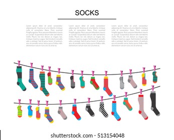 Flat design colorful socks set vector illustration.