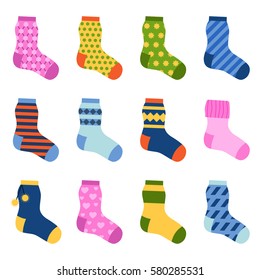 Flat design colorful socks set vector illustration.