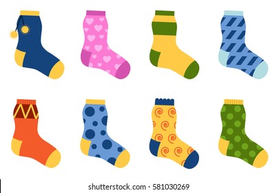 Flat design colorful socks set vector illustration.