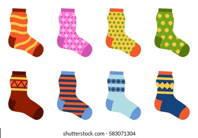 Flaches Design bunte Socken setzen Vektorgrafik.