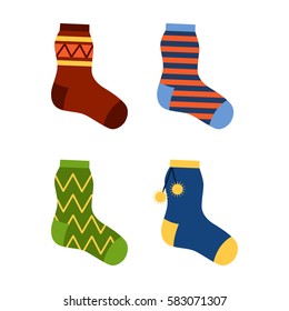 Flat design colorful socks set vector illustration.