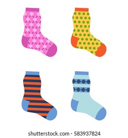 Flat design colorful socks set vector illustration.