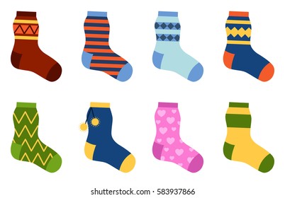 Flat design colorful socks set vector illustration.
