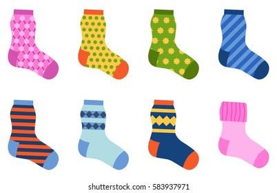 Flat design colorful socks set vector illustration.