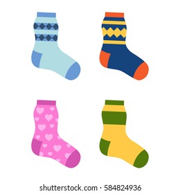 Flat design colorful socks set vector illustration.