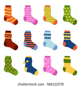 Flat design colorful socks set vector illustration.