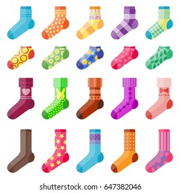 Flat design colorful socks set vector illustration selection of various cotton foot warm cloth