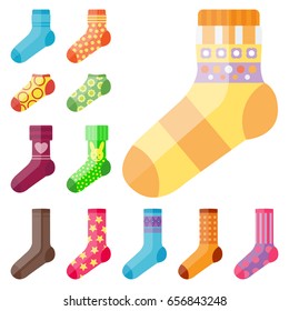 Flat design colorful socks set vector illustration selection of various cotton foot warm cloth