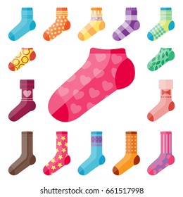 Flat design colorful socks set vector illustration selection of various cotton foot warm cloth