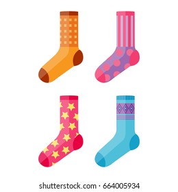 Flat design colorful socks set vector illustration selection of various cotton foot warm cloth