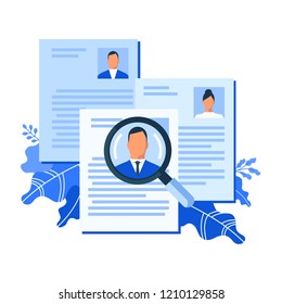 Flat design colorful vector illustration concept for human resource management, recruitment, headhunting, searching employees, selecting professional staff isolated on white